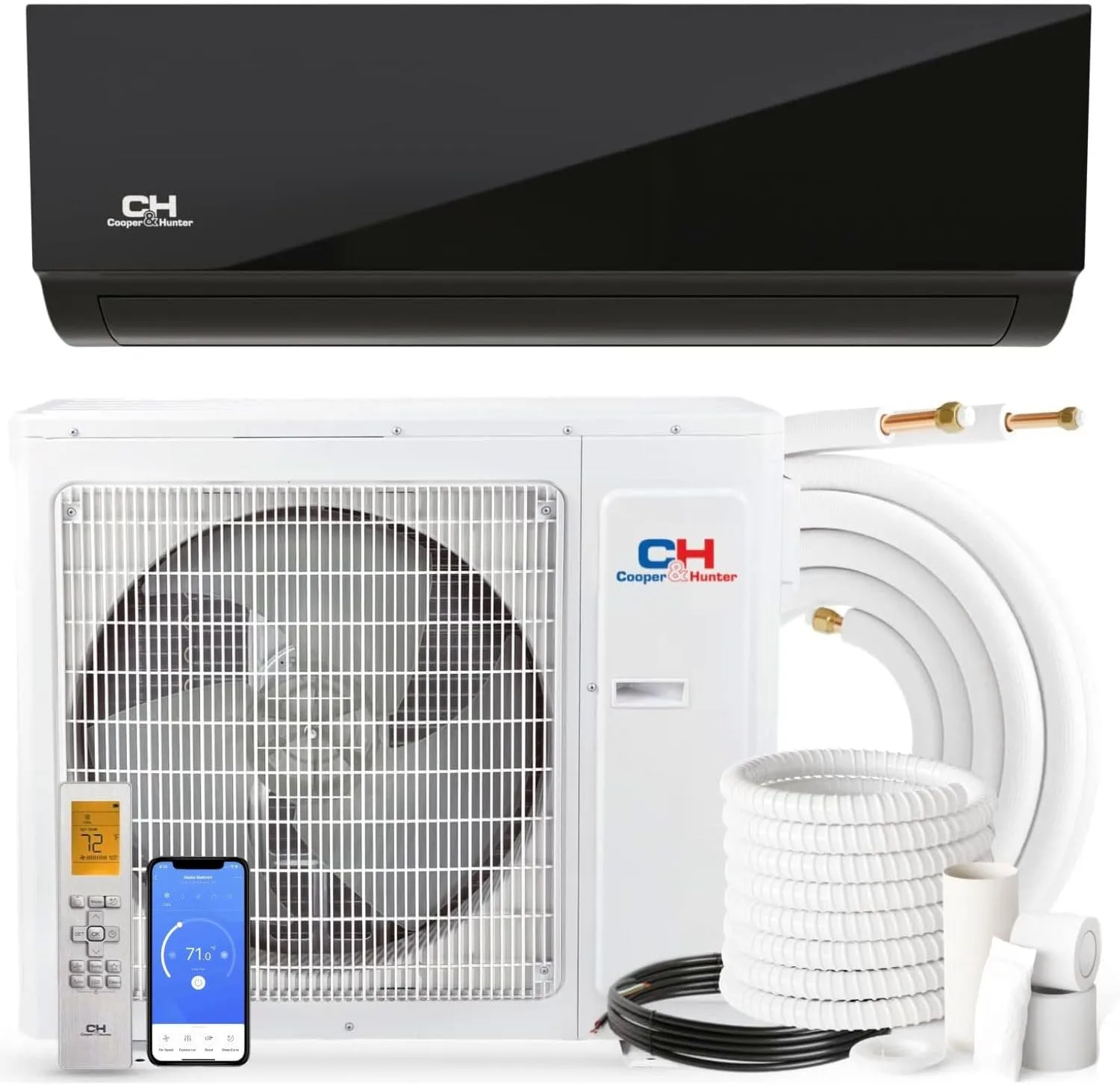 Cooper&Hunter, Olivia Series Midnight Edition, 12,000 BTU, 115V, 22.7 SEER, Ductless Mini Split AC/Heater with Black Panel including Installation kit