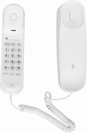 Corded Phone, Mini Corded Home Phone, No AC Power or Battery Required, Retro Novelty Telephone with Lighted Keys, Last Number Redial, Wall Mountable Landline for Home, Office, White