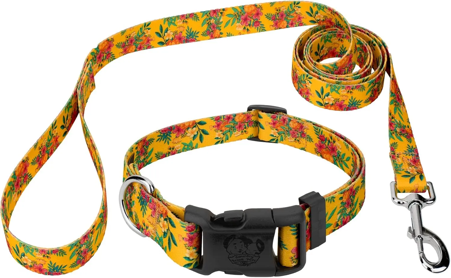 Country Brook Petz - Tropical Floral Deluxe Dog Collar and Leash Set - Summer Breeze Collection Featuring Sunny Designs (1 Inch, Large)
