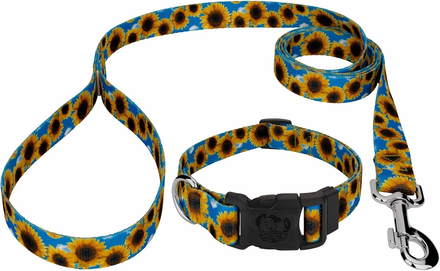 Country Brook Petz - Deluxe Sunflowers Dog Collar and Leash - Floral Collection Featuring Charming Designs (1 Inch, Medium)