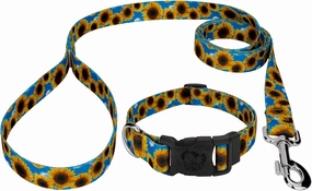 Country Brook Petz - Deluxe Sunflowers Dog Collar and Leash - Floral Collection Featuring Charming Designs (1 Inch, Medium)