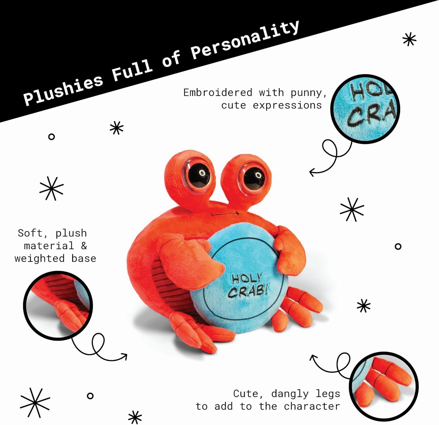 Crab Plushie - Holy Crab! Sassy Crab Plush, Gift for Animal Lovers, Cute Plush Toy for Gifting