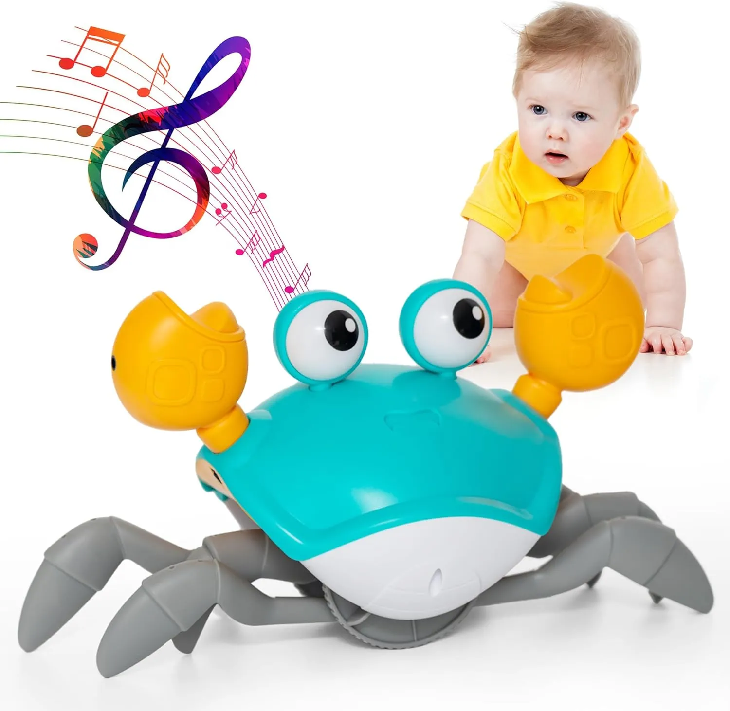 Crawling Crab Toy – Tummy Time Crab with Sound On/Off, Interactive Walking & Dancing Crab, Rechargeable, Sensory Development, Birthday Gift for Boys & Girls