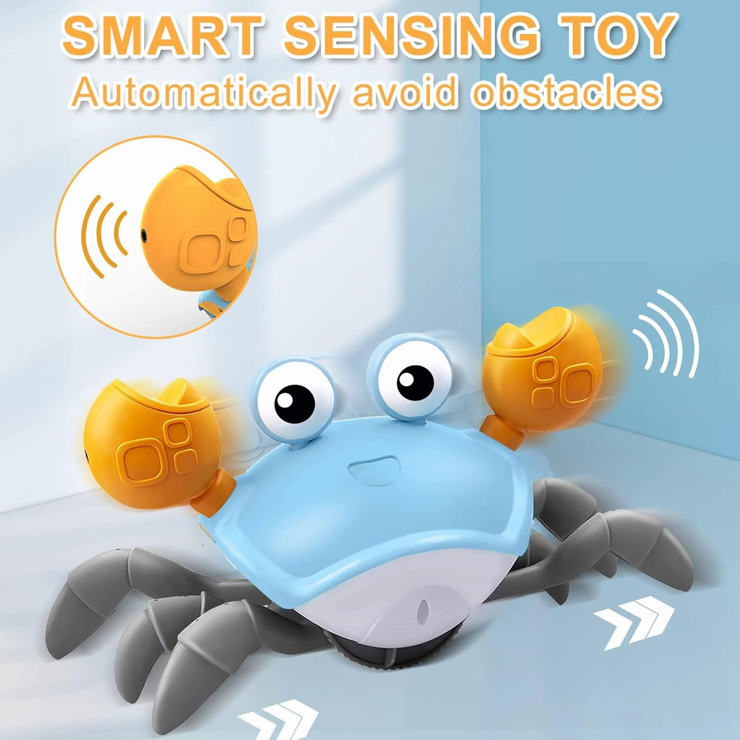 Crawling Crab Baby Toy - Tummy Time Toys - with Music and LED Light,Built-in Rechargeable Battery and Volume Can be Turned Off for 12-18 36 Months Walking Toddler Birthday Gift(Sky Blue)