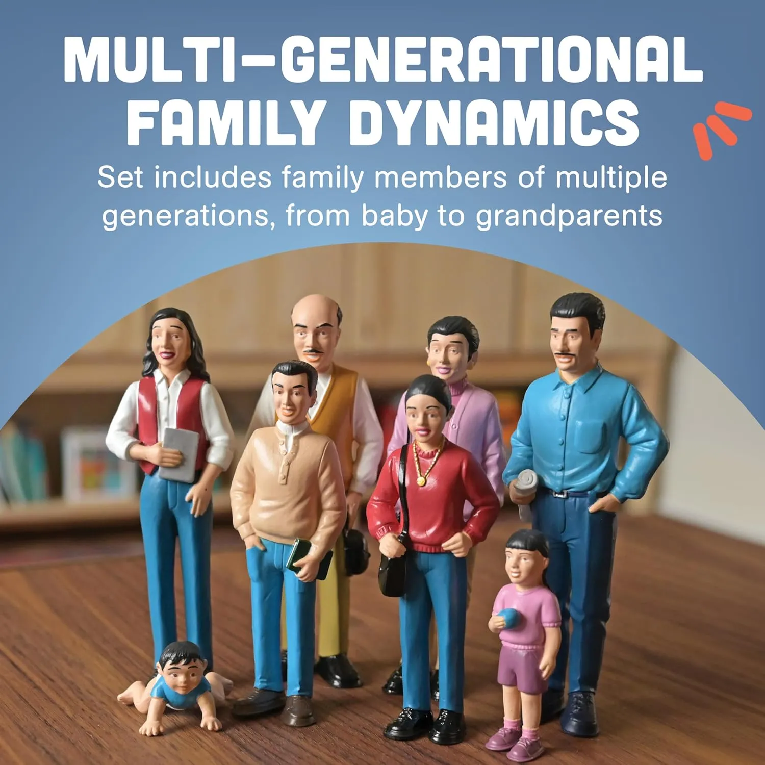 Creative Minds Marvel Education Hispanic Family Toy Figure Set for Kids Ages 3 , Set of 8 Inclusive and Diverse Dollhouse Toy Figurines, Multicolor