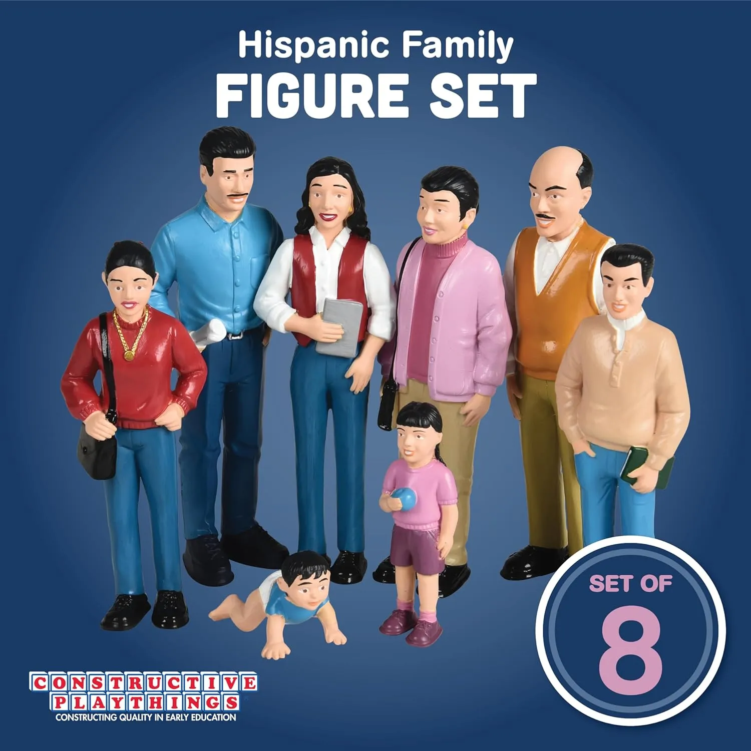 Creative Minds Marvel Education Hispanic Family Toy Figure Set for Kids Ages 3 , Set of 8 Inclusive and Diverse Dollhouse Toy Figurines, Multicolor
