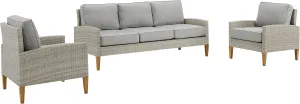 Crosley Furniture Capella 3-Piece Outdoor Sofa Patio Furniture Set, Wicker Conversation Sets for Porch, Acorn with Gray Cushions