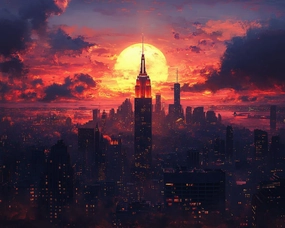 Cross-Stitch Stamped Kits, New York Skyline Painted at Dusk, Embroidery Crafts Needlepoint Kit, Beginners Starter Kits, DIY Handmade Gifts 11CT 3 Strands 16x20 inch