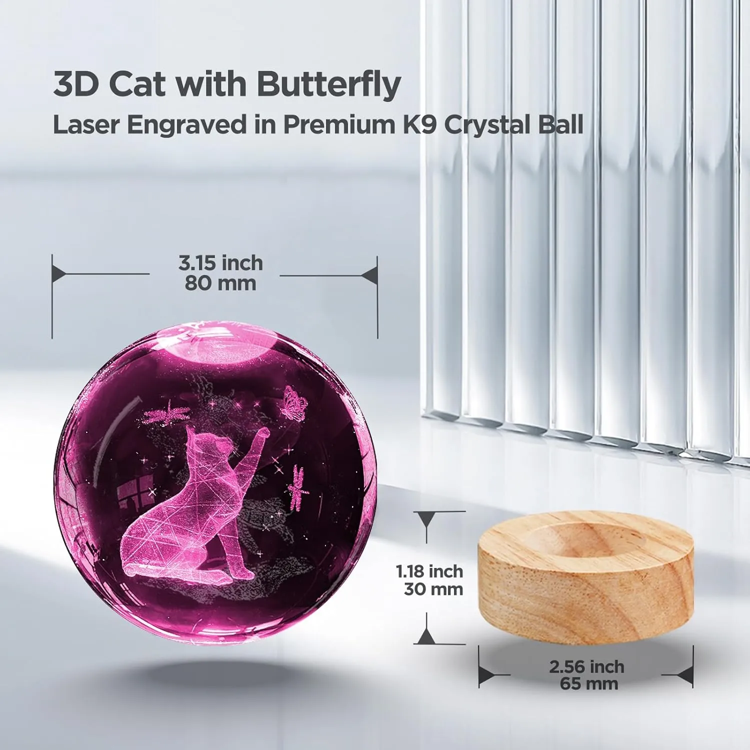 Crystal Ball Night Light Cat Lamp, 3.15 Inch Cat Figurines with 16 Color Wooden LED Base, Birthday &
