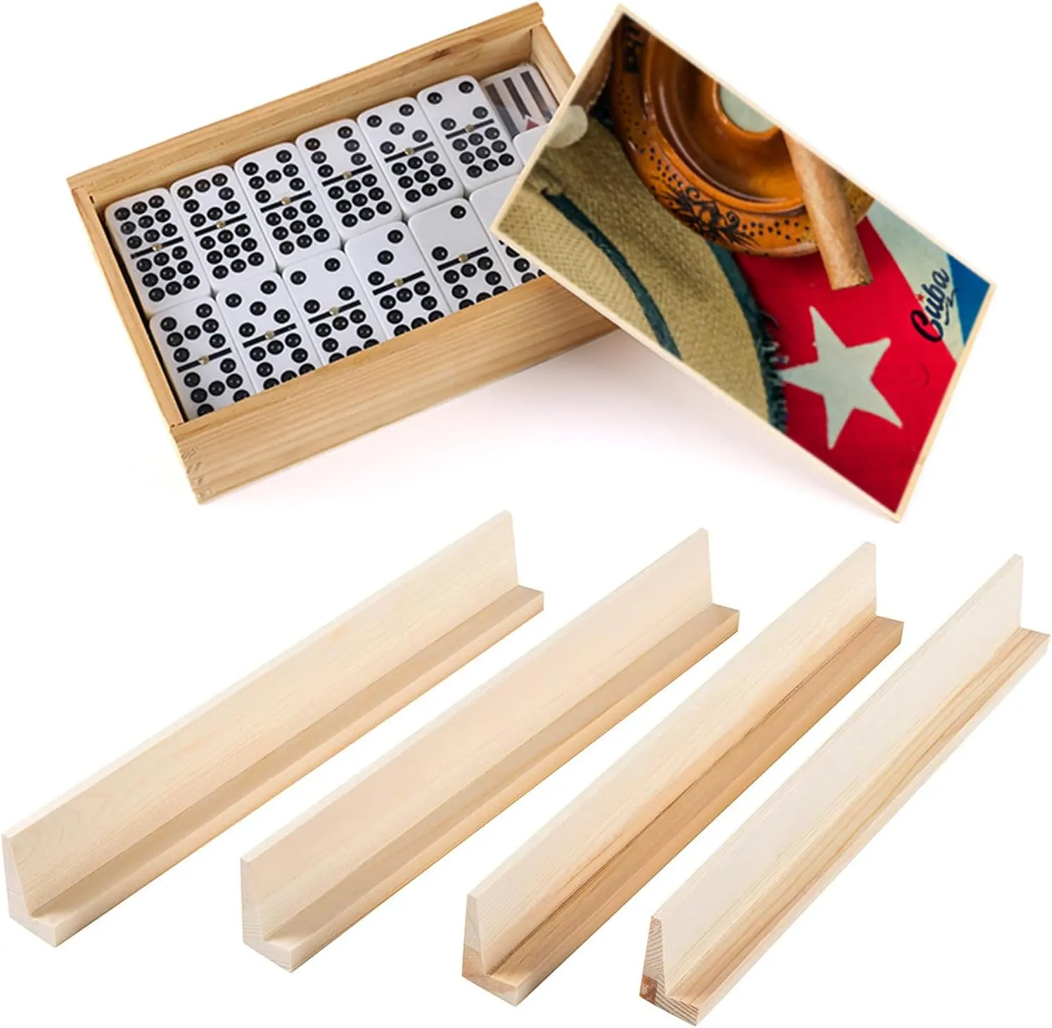 Cuban Dominoes Double Nine Set with 48 Pieces and 4 Wooden Trays Cuban Traditions Great for Gift, White