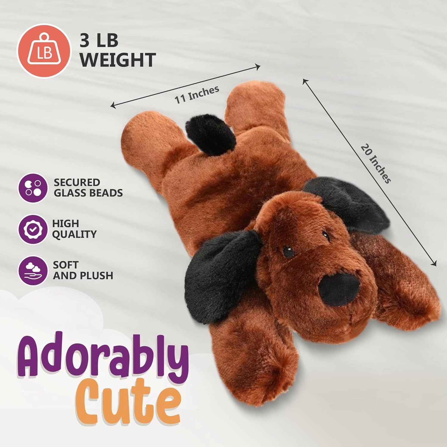Cuddle Buds 3lbs Weighted Dog Stuffed Animal for Sensory Needs, 20'' Plush Dog, Weighted Stuffed Animals for Adults, Soft Plushie Toy