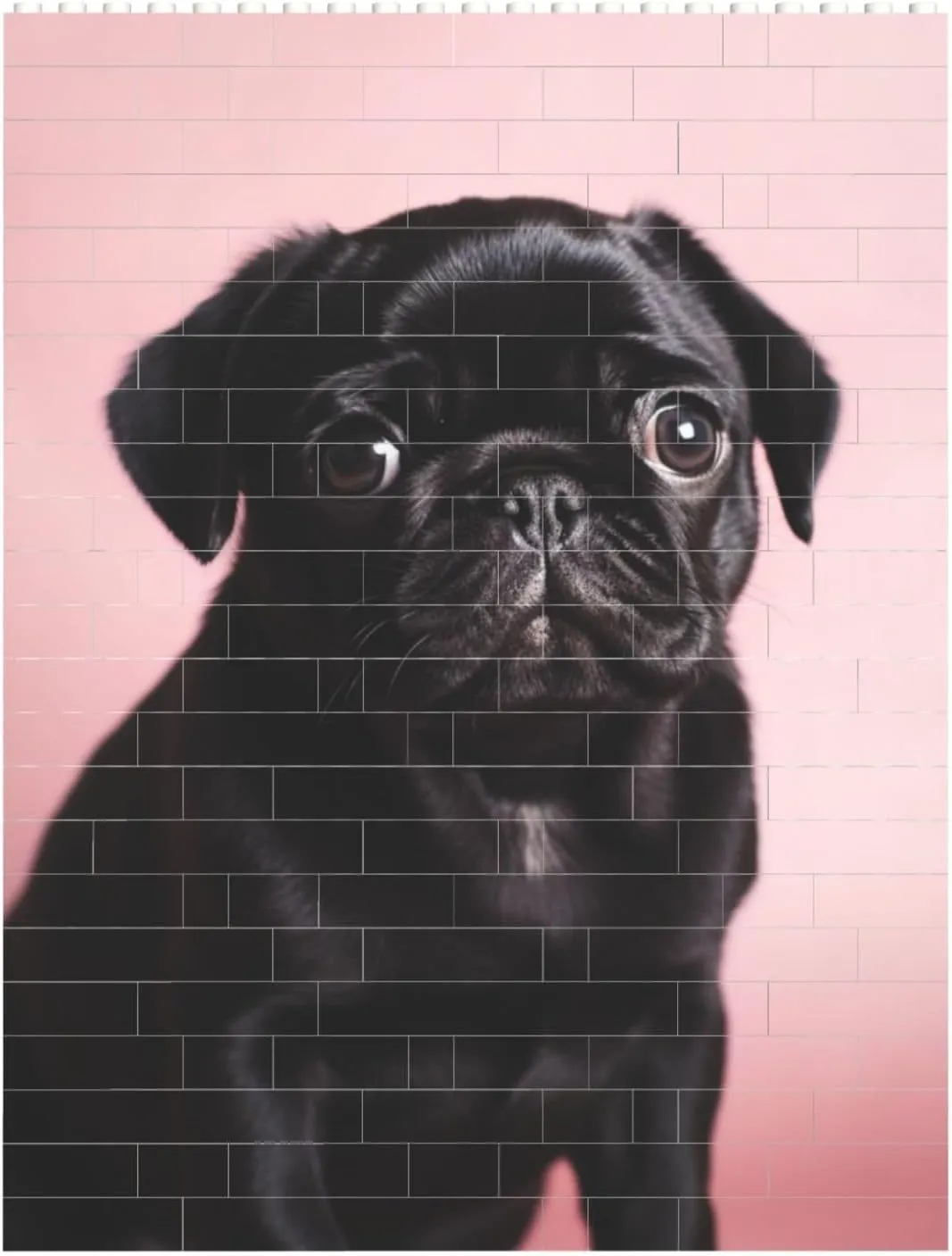 Cute Black Pug Building Block Puzzle Personalized Building Bricks for Adults Square Shaped DIY Brick Block Puzzles Valentine's Day Gifts for Home Decor Brick Puzzle