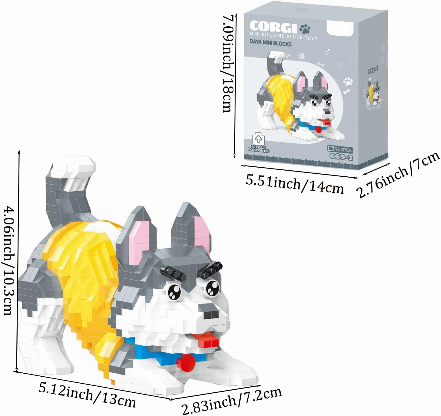Cute Animal Building Blocks, Pet Micro Mini Building Blocks for Adults and Kids Age 6  Gift Toy 952 Pcs (Yellow Husky)
