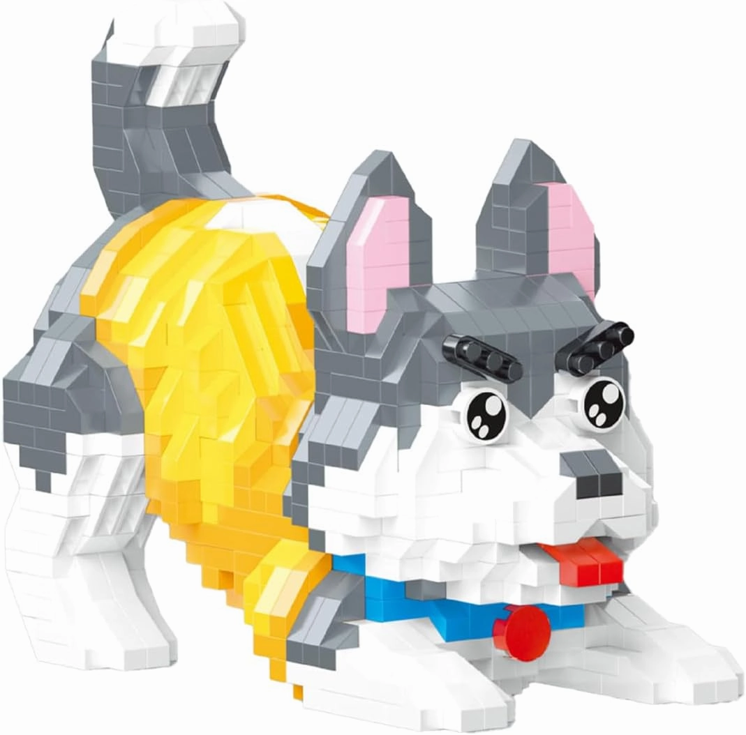 Cute Animal Building Blocks, Pet Micro Mini Building Blocks for Adults and Kids Age 6  Gift Toy 952 Pcs (Yellow Husky)
