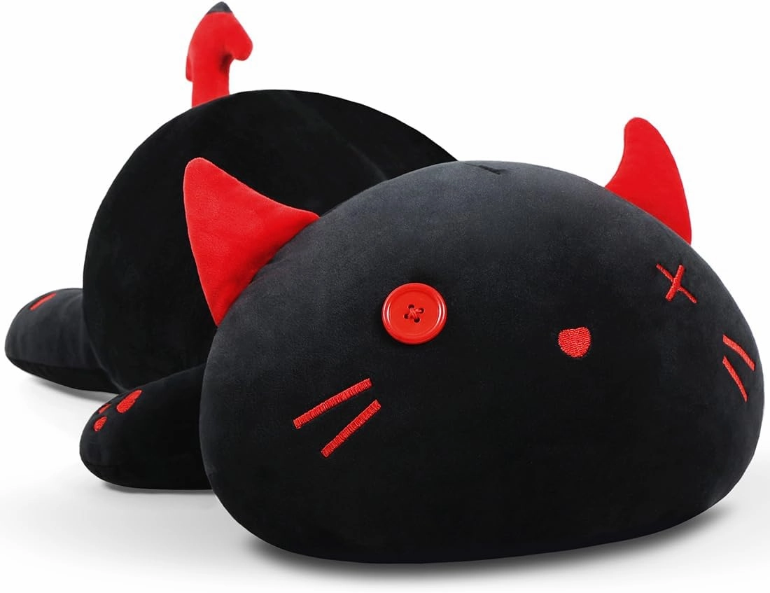 Cute Black Cat Plush Toy Soft Stuffed Animal Kitten Hugging Pillow Kawaii Plushie Kitty Toy for Kids Gift, 19.7"