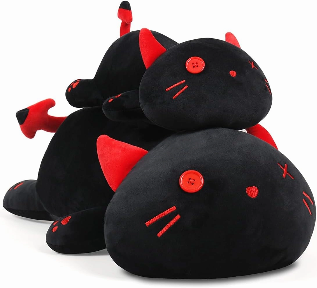 Cute Black Cat Plush Toy Soft Stuffed Animal Kitten Hugging Pillow Kawaii Plushie Kitty Toy for Kids Gift, 19.7"