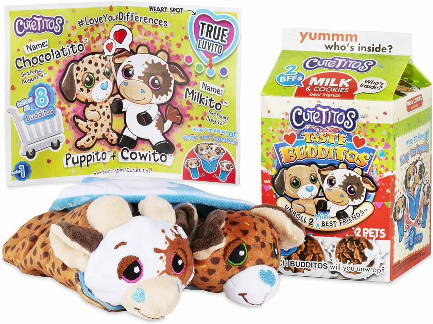 Cutetitos Taste Budditos Milk & Cookies - 2 Collectible Plush Mini Animals - Ages 3  - Series 1 - Great Gift for Girls and Boys