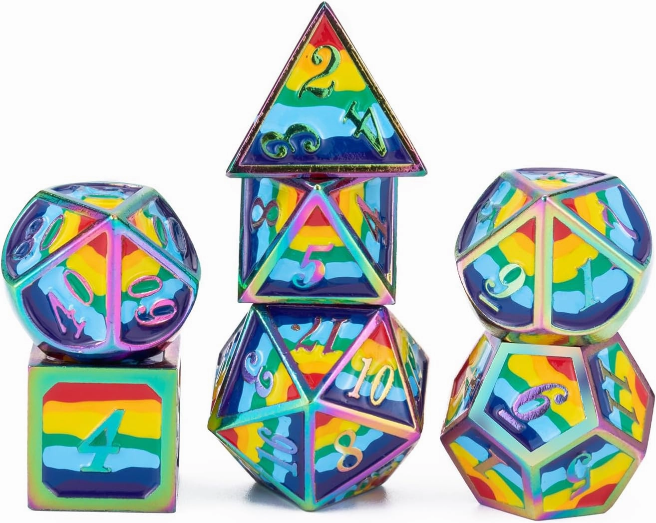 D&D Plating Metal Dice Set 7pcs t with Gift Box for Dungeons and Dragons MTR PRG Tabletop Game(Rainbow-C)