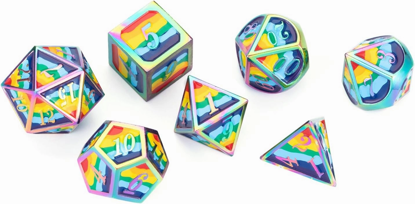 D&D Plating Metal Dice Set 7pcs t with Gift Box for Dungeons and Dragons MTR PRG Tabletop Game(Rainbow-C)