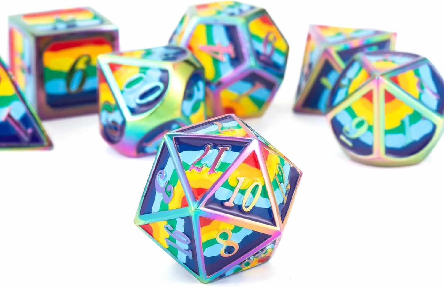 D&D Plating Metal Dice Set 7pcs t with Gift Box for Dungeons and Dragons MTR PRG Tabletop Game(Rainbow-C)