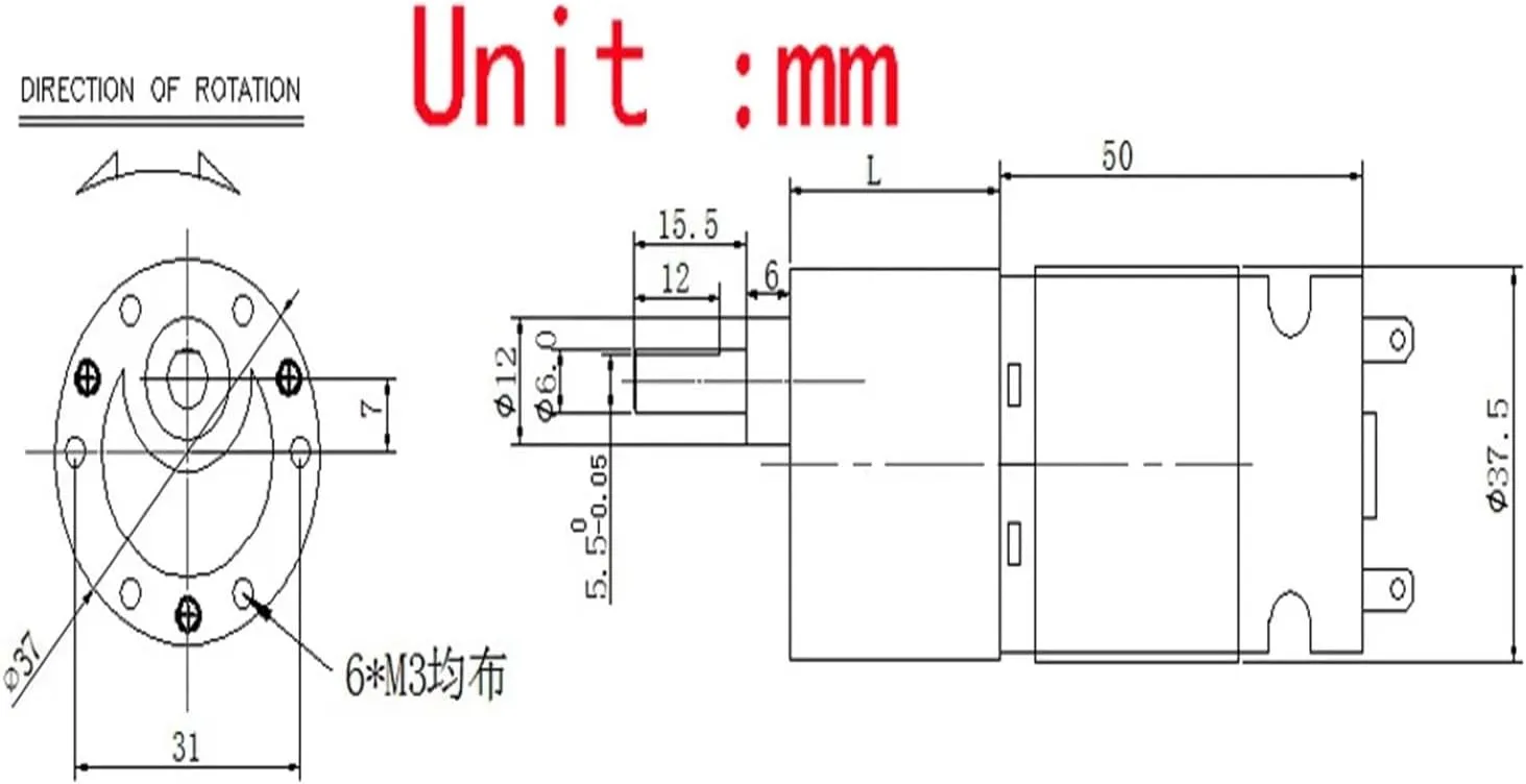 DC Gear Motor Mini JGB37-545 12V 37MM Metal Gearbox 24V Reversed High Torque Motor 7-1000rpm Customized Robot Car(Package A,24v 107rpm)