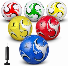 Deekin 6 Pack Soccer Ball with Pump Official Size Soccer Ball Bulk Soft Football for Indoor Outdoor Game Training Practice Sport Gift for Kids Child Teens Adults Back to School Birthday Gift