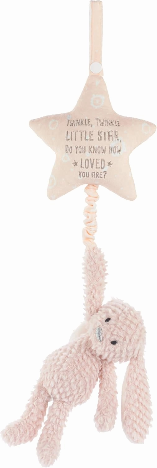 DEMDACO Musical Pull Toy 22 x 6 Inch Polyester, Soft Cuddly, Plush Stuffed Animal, Plays Twinkle, Twinkle, Little Star, Pink, Bunny Rabbit