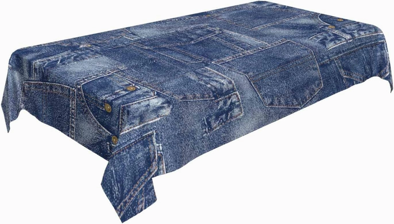 Denim Style Decorative Rectangle Tablecloth Romance Indigo Miscellaneous Polyester Table Cloths Kitchen Table Cover for Dining BBQ Picnic Coffee Table 60 x 84 Inch 6-8 Seats(Denim style, not denim)