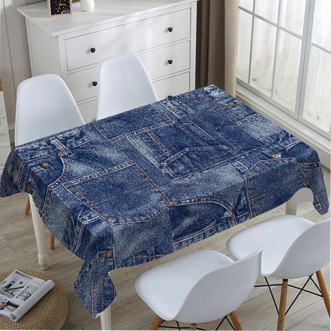 Denim Style Decorative Rectangle Tablecloth Romance Indigo Miscellaneous Polyester Table Cloths Kitchen Table Cover for Dining BBQ Picnic Coffee Table 60 x 84 Inch 6-8 Seats(Denim style, not denim)