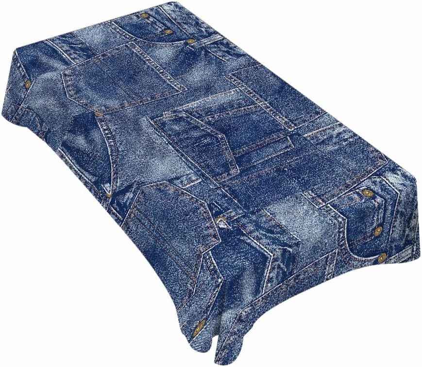 Denim Style Decorative Rectangle Tablecloth Romance Indigo Miscellaneous Polyester Table Cloths Kitchen Table Cover for Dining BBQ Picnic Coffee Table 60 x 84 Inch 6-8 Seats(Denim style, not denim)