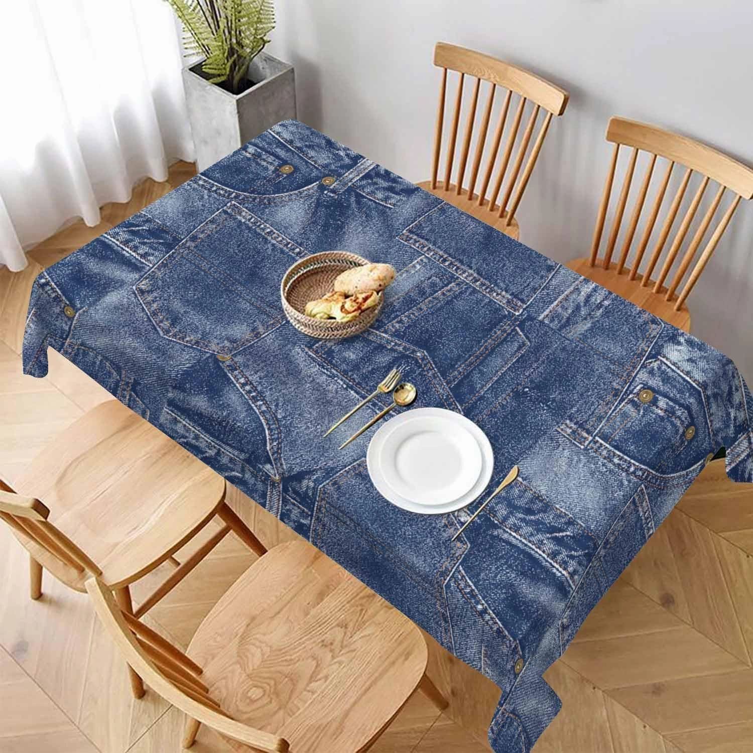 Denim Style Decorative Rectangle Tablecloth Romance Indigo Miscellaneous Polyester Table Cloths Kitchen Table Cover for Dining BBQ Picnic Coffee Table 60 x 84 Inch 6-8 Seats(Denim style, not denim)