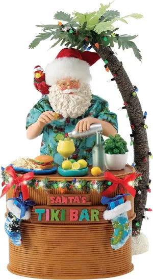 Department 56 Possible Dreams Santa by The Sea Tiki Bar Lit Figurine Set, 13 Inch, Multicolor