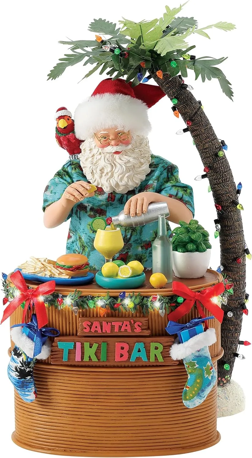 Department 56 Possible Dreams Santa by The Sea Tiki Bar Lit Figurine Set, 13 Inch, Multicolor