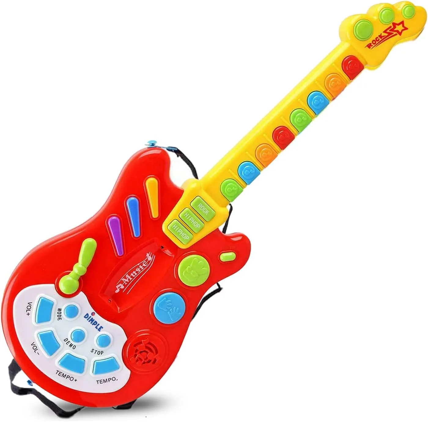 Dimple Kids Handheld Musical Electronic Toy Guitar with Over 20 Interactive Buttons, Levers and Modes for Children, Best Toy for Girls & Boys (Guitar with Batteries)
