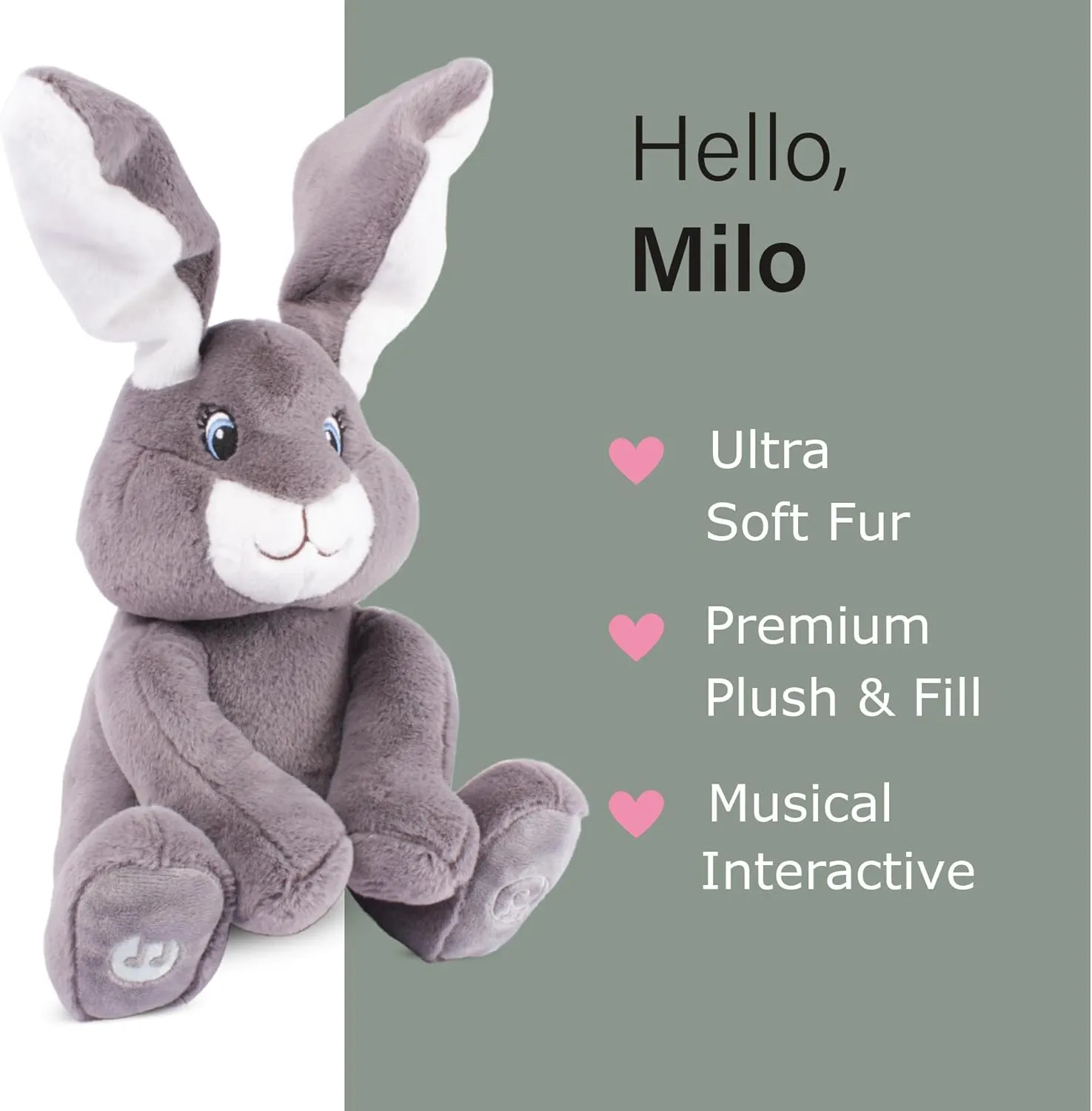 Dimple Milo Bunny Stuffed Animal - Animated Interactive Soft Bunny Plush Toy with Peek-a-Boo Feature and Singing Songs - Perfect Baby Stuffed Animal Gift for Ages 0 and Up, Grey