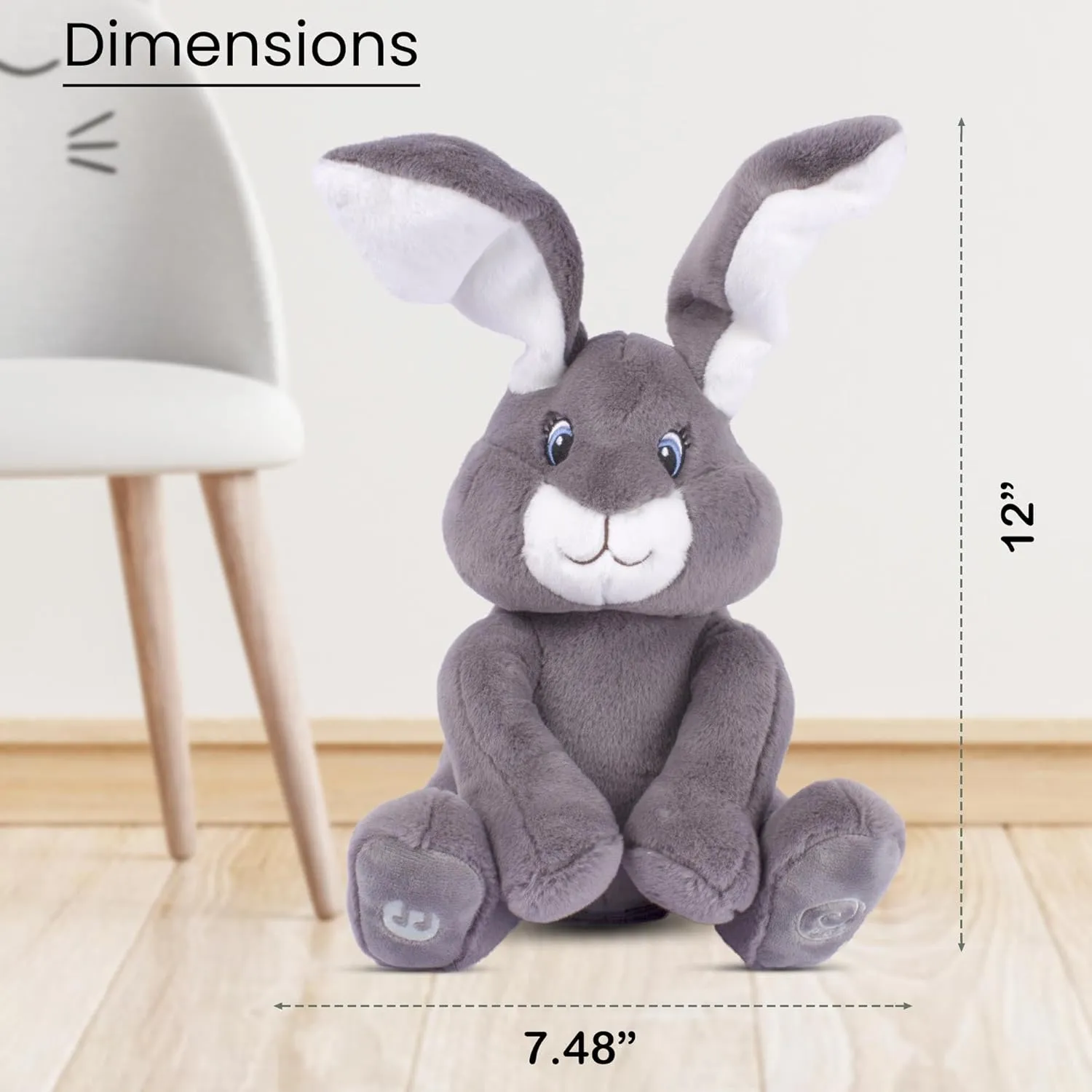Dimple Milo Bunny Stuffed Animal - Animated Interactive Soft Bunny Plush Toy with Peek-a-Boo Feature and Singing Songs - Perfect Baby Stuffed Animal Gift for Ages 0 and Up, Grey