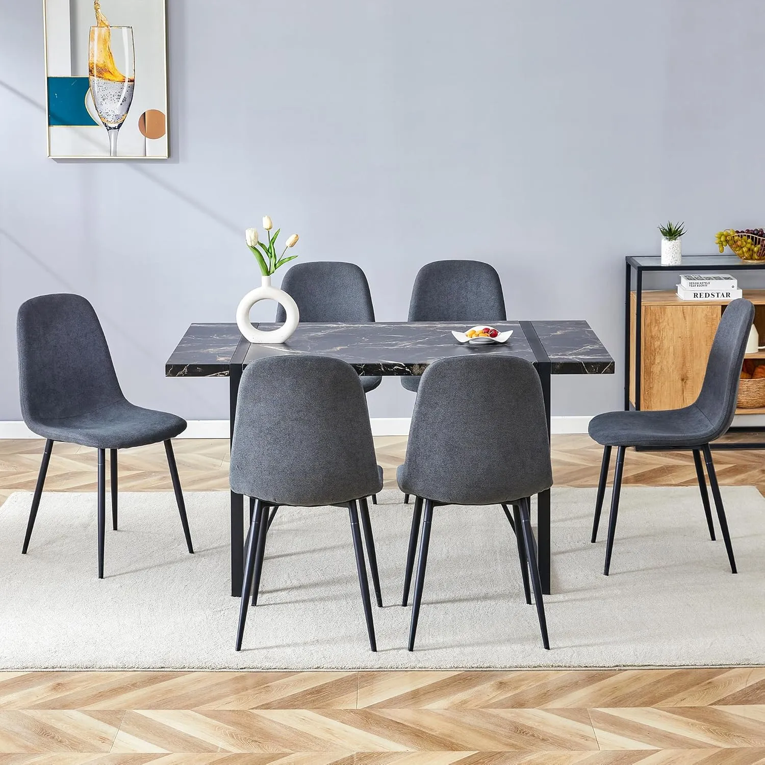 Dinner Table Set for 6, 7 Piece Dining Table Set for 6,Modern 55'' Rectangle Dining Table and 6 Dining Chairs,Kitchen Table and Chairs for 6,Ideal for Kitchen Dining Room