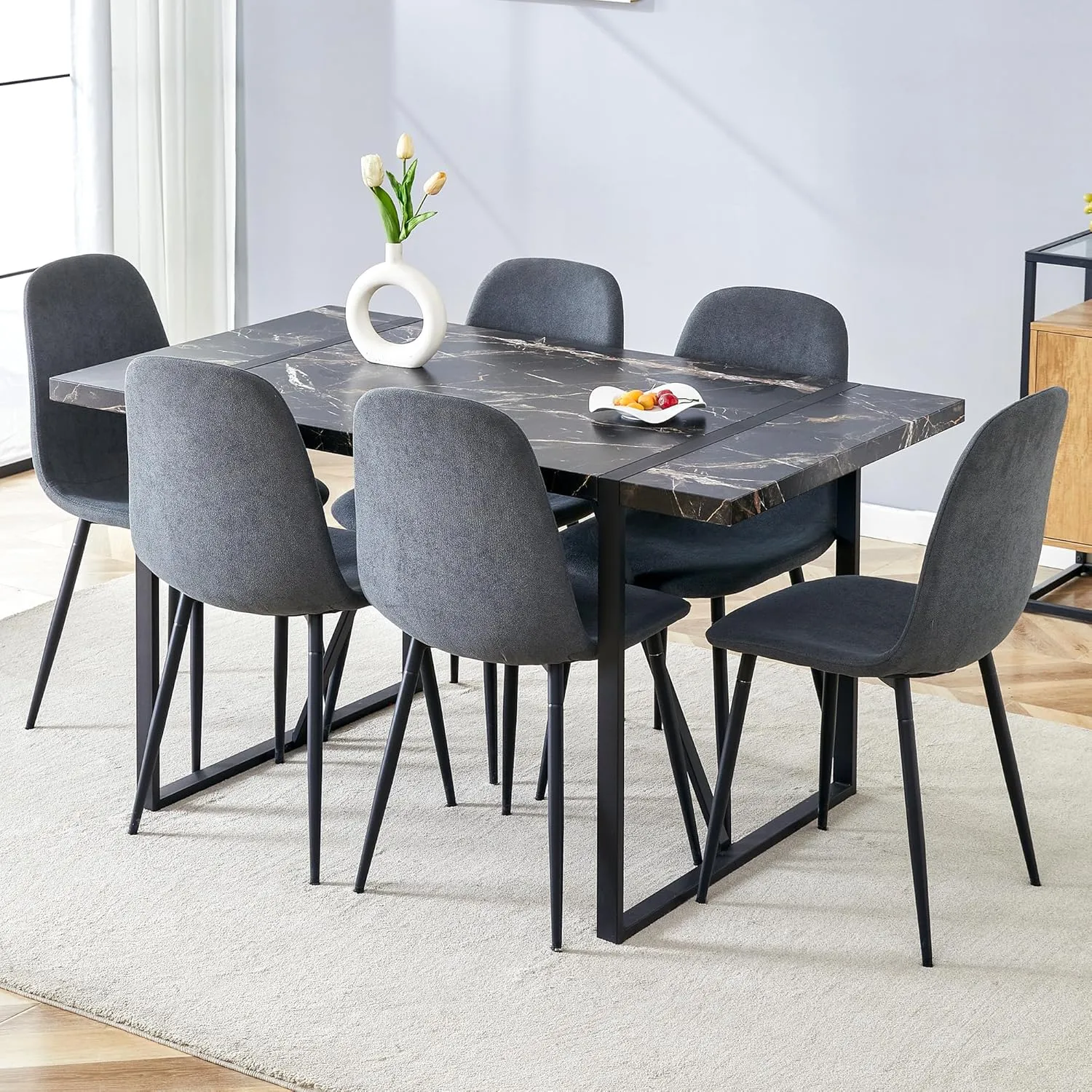 Dinner Table Set for 6, 7 Piece Dining Table Set for 6,Modern 55'' Rectangle Dining Table and 6 Dining Chairs,Kitchen Table and Chairs for 6,Ideal for Kitchen Dining Room