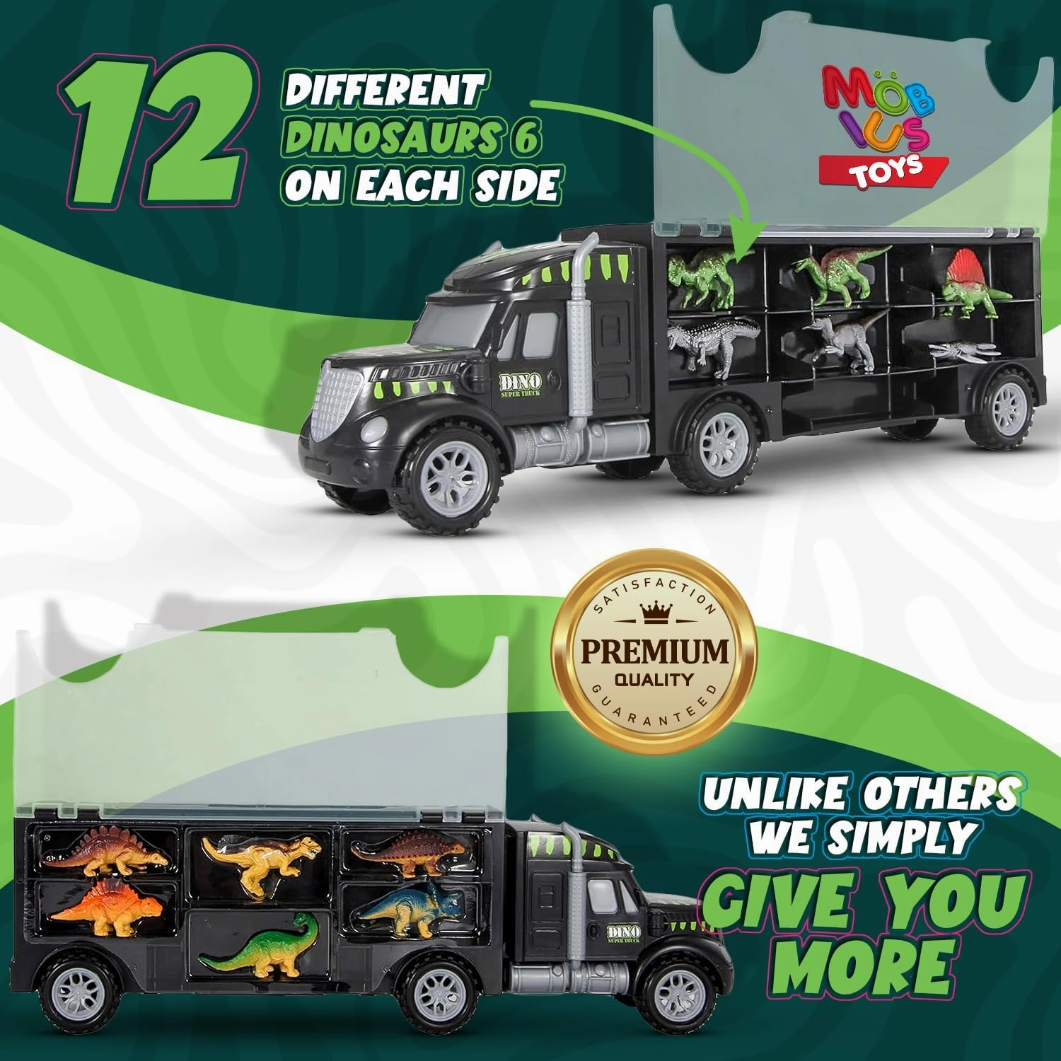 Dinosaur Truck Carrier – Toy for Boys with 12-Piece Dino Playset & Extra Figures – Fun Jurassic Gift for Kids Ages 3-7