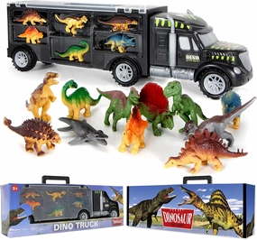 Dinosaur Truck Carrier – Toy for Boys with 12-Piece Dino Playset & Extra Figures – Fun Jurassic Gift for Kids Ages 3-7