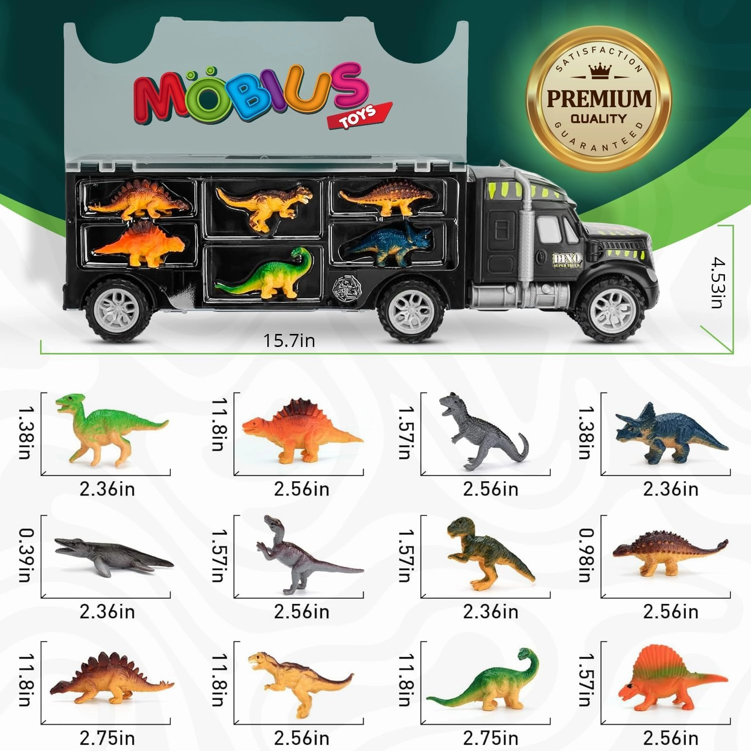 Dinosaur Truck Carrier – Toy for Boys with 12-Piece Dino Playset & Extra Figures – Fun Jurassic Gift for Kids Ages 3-7