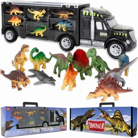 Dinosaur Truck Carrier – Toy for Kids with 12-Piece Dino Playset & Extra Figures – Fun Jurassic Transporter for Ages 3-7