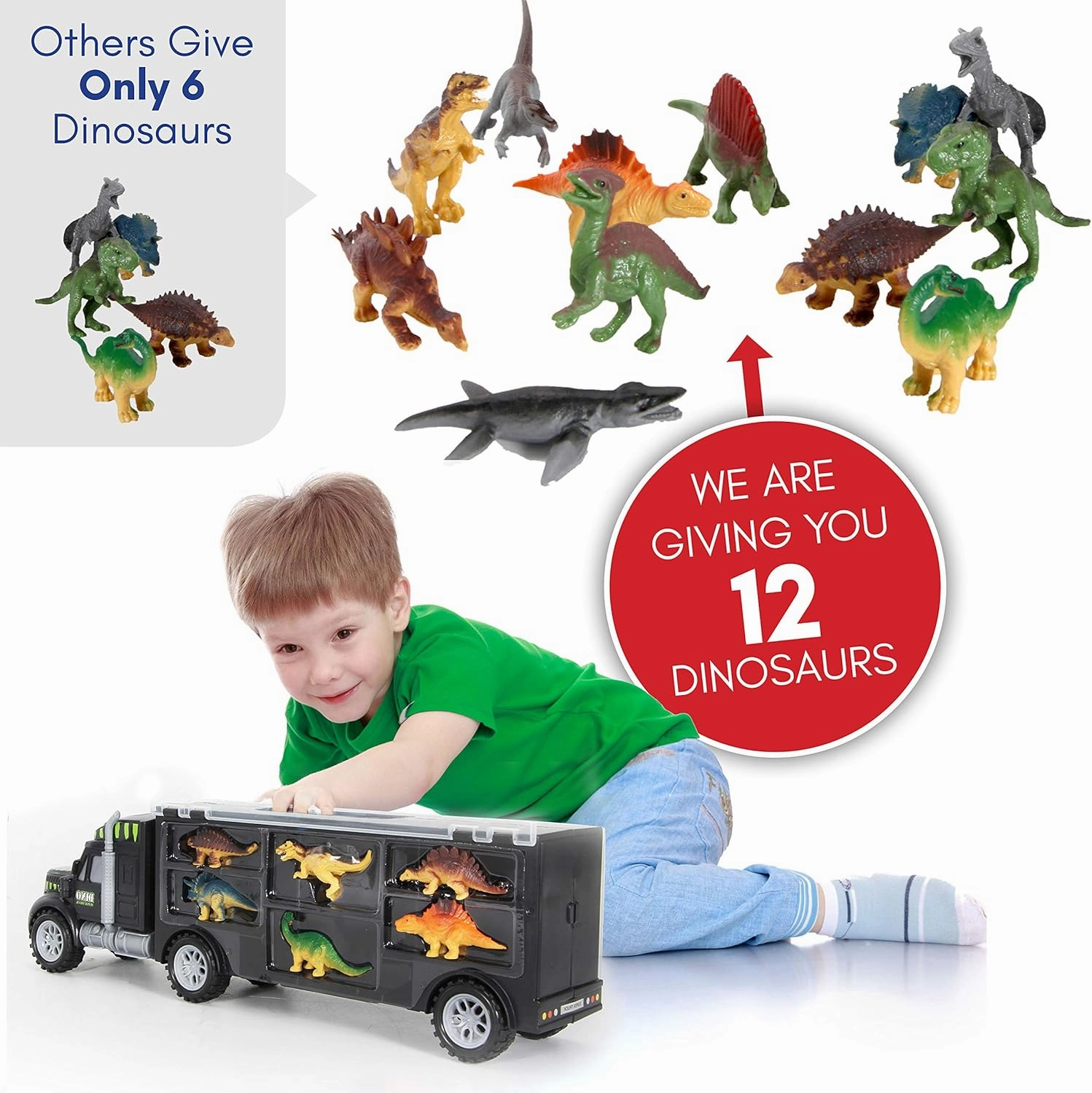 Dinosaur Truck Carrier – Toy for Kids with 12-Piece Dino Playset & Extra Figures – Fun Jurassic Transporter for Ages 3-7