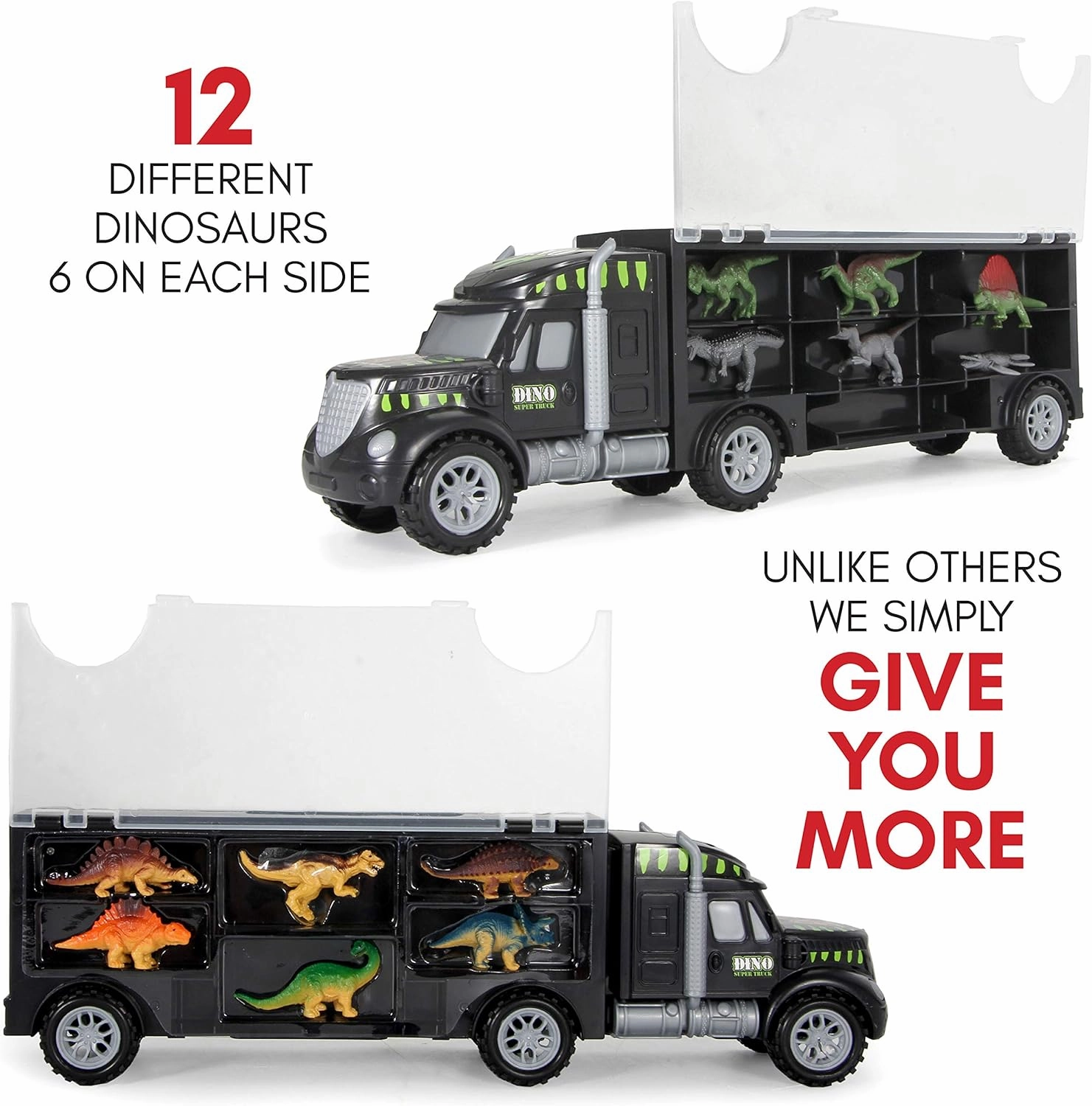 Dinosaur Truck Carrier – Toy for Kids with 12-Piece Dino Playset & Extra Figures – Fun Jurassic Transporter for Ages 3-7