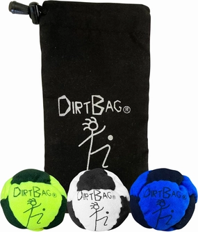 DIRTBAG Classic Footbag Hacky Sack 3 Pack with Pouch, Unique, Footbag Set with Signature Carry Bag.