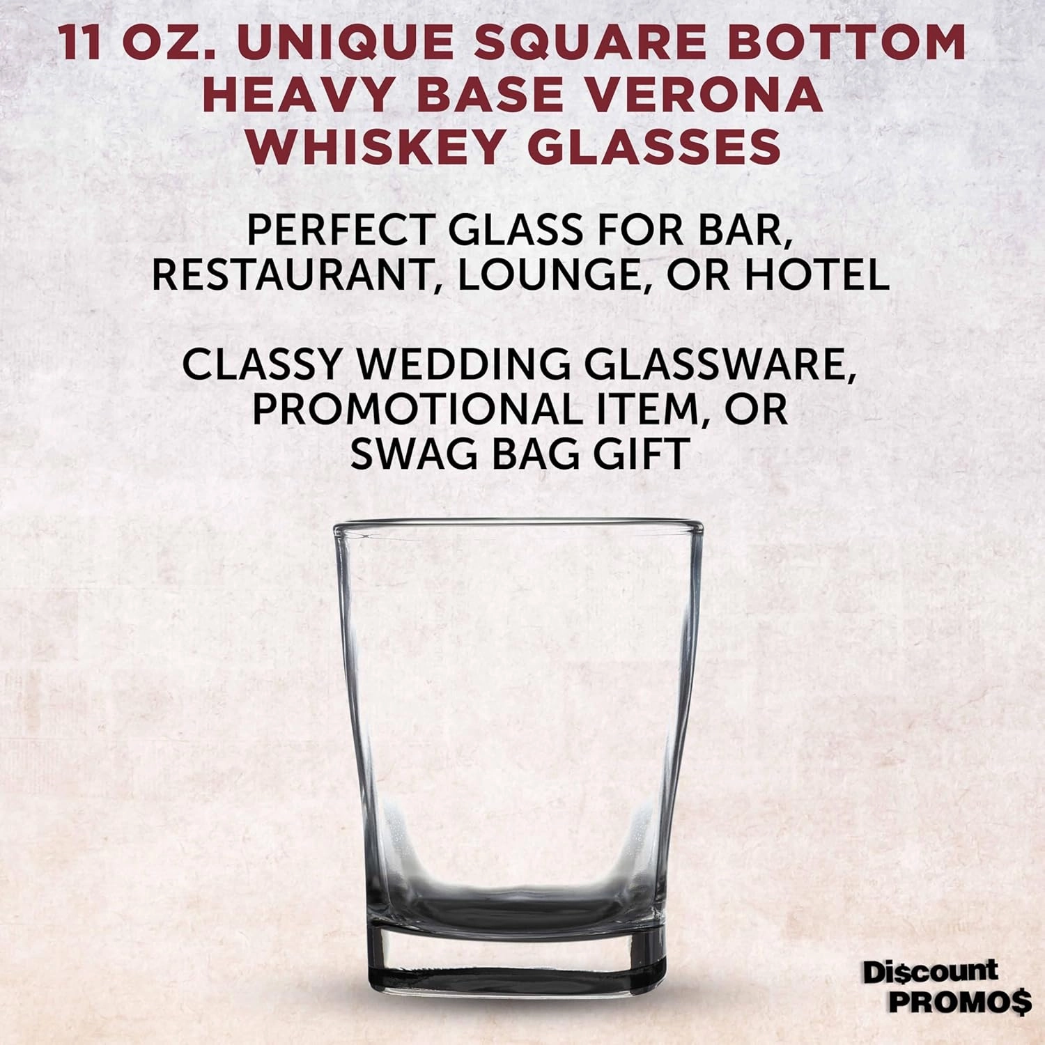 DISCOUNT PROMOS 10 Verona Whiskey Glasses Set, 11 oz. - Durable, Thick Base, Color Bottom, Barware - Black