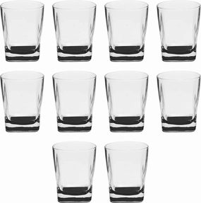 DISCOUNT PROMOS 10 Verona Whiskey Glasses Set, 11 oz. - Durable, Thick Base, Color Bottom, Barware - Black