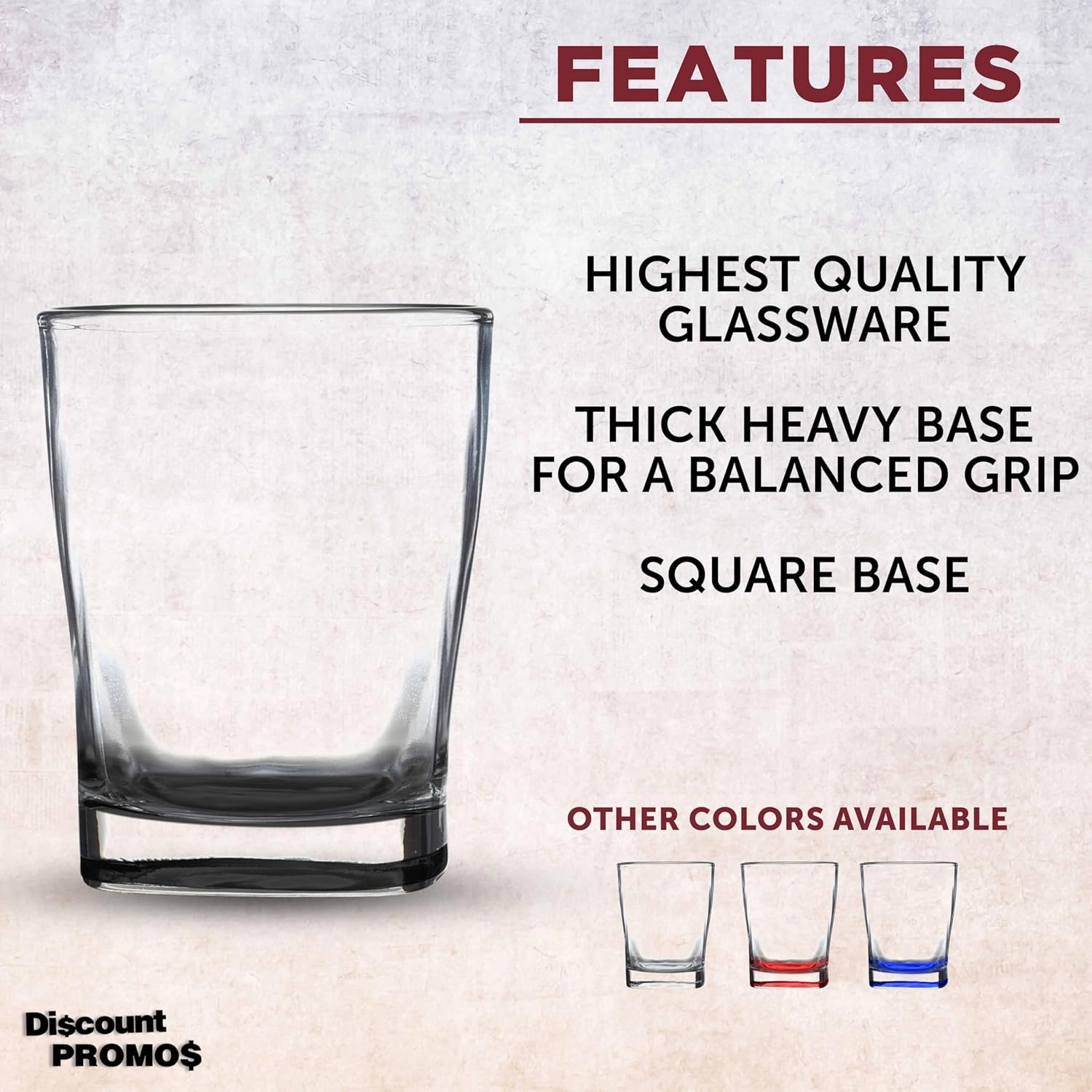 DISCOUNT PROMOS 10 Verona Whiskey Glasses Set, 11 oz. - Durable, Thick Base, Color Bottom, Barware - Black