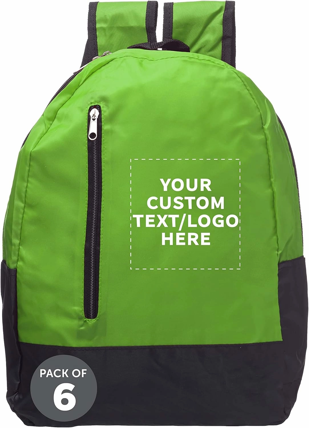 DISCOUNT PROMOS 6 Quick Zip Backpacks Set - Customizable Text, Logo - Polyester, Unique features, Front Pocket, Vibrant - Green