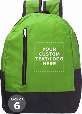 DISCOUNT PROMOS 6 Quick Zip Backpacks Set - Customizable Text, Logo - Polyester, Unique features, Front Pocket, Vibrant - Green